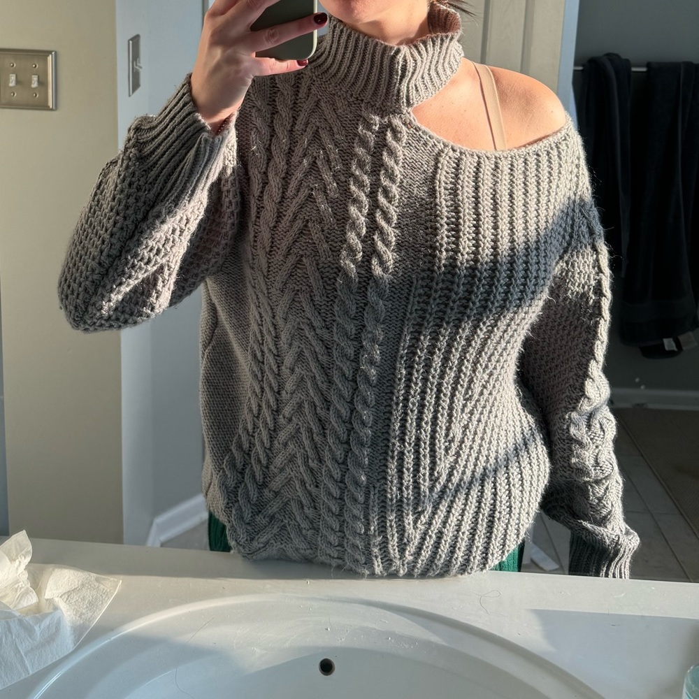 peach love california turtleneck cold shoulder sweater